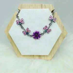 Pink Butterflies Violet Flower Bracelet